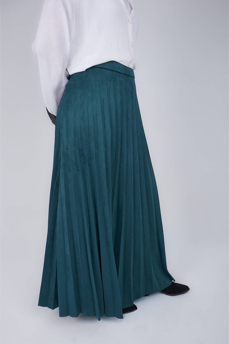 Teal Suede Pleated Skirt - Image 1